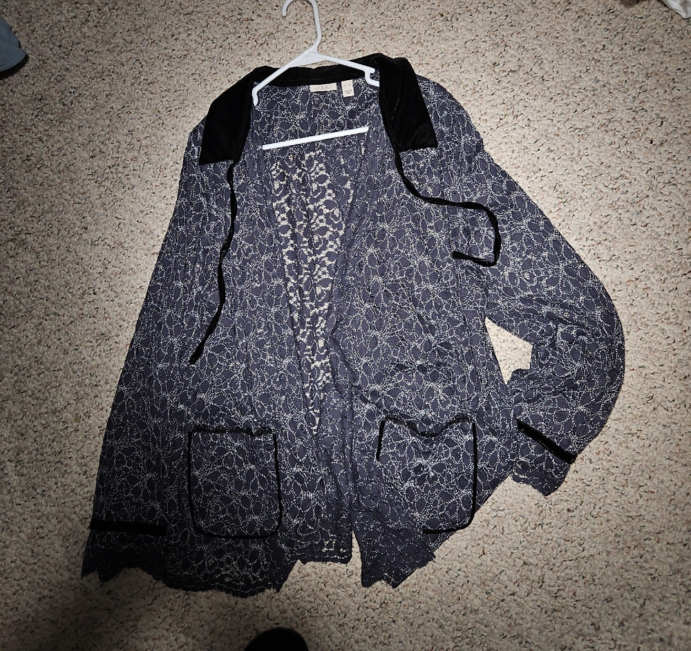 LOGO Lavish by Lori Goldstein Black and Gray Cardigan